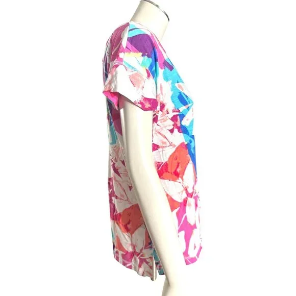 T By Talbots Size Small Multicolor Rayon Cotton Tee Floral Print City Casual Tee - Picture 5 of 12